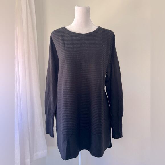 St. John’s Bay Black Ribbed Relaxed Fit Long Sleeve Pullover Sweater - Picture 1 of 7